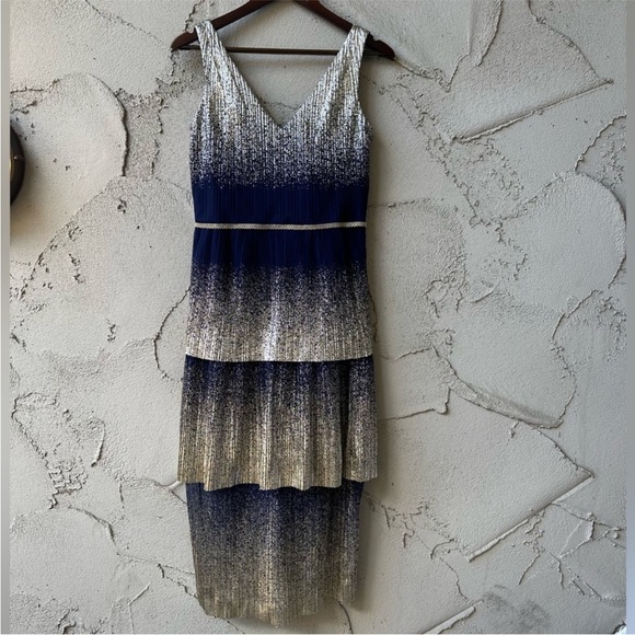 MARCHESA NOTTE Pleated Foil Degrade Tiered Dress - Picture 3 of 7